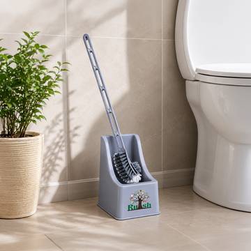 RUSH Toilet Brush with Holder (Plastic, Grey)