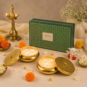 Urli Soy Wax Candle Set (Vanilla, Oudh) by Auradecor