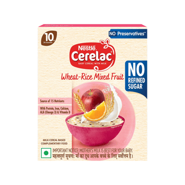 Nestle Cerelac Wheat Rice Mixed Fruit Baby Cereal (No Refined Sugar, 10 to 24 Months)