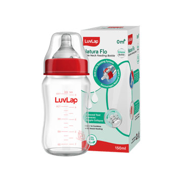 LuvLap Natura Flow Baby Feeding Glass Bottle (150 ml, Transparent)