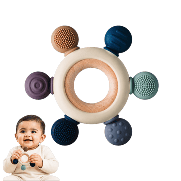 Kidology Silicone & Wood Ring Teether (Multicolour)