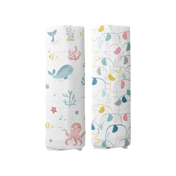 Haus & Kinder 100% Cotton Muslin Swaddle - Seashell Collection (White)