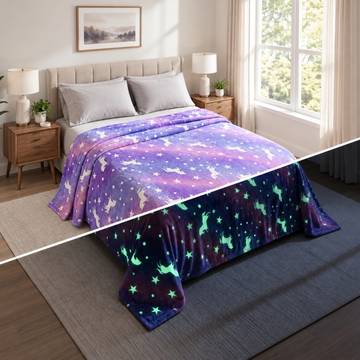 Famyo Unicorn Queen Size Glow Fleece Double Bed Blanket (Purple)