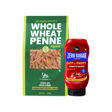 Yu 100% Whole Wheat Penne Pasta + Zero Sugar Hot & Sweet Tomato Ketchup (Mild Spice) Combo